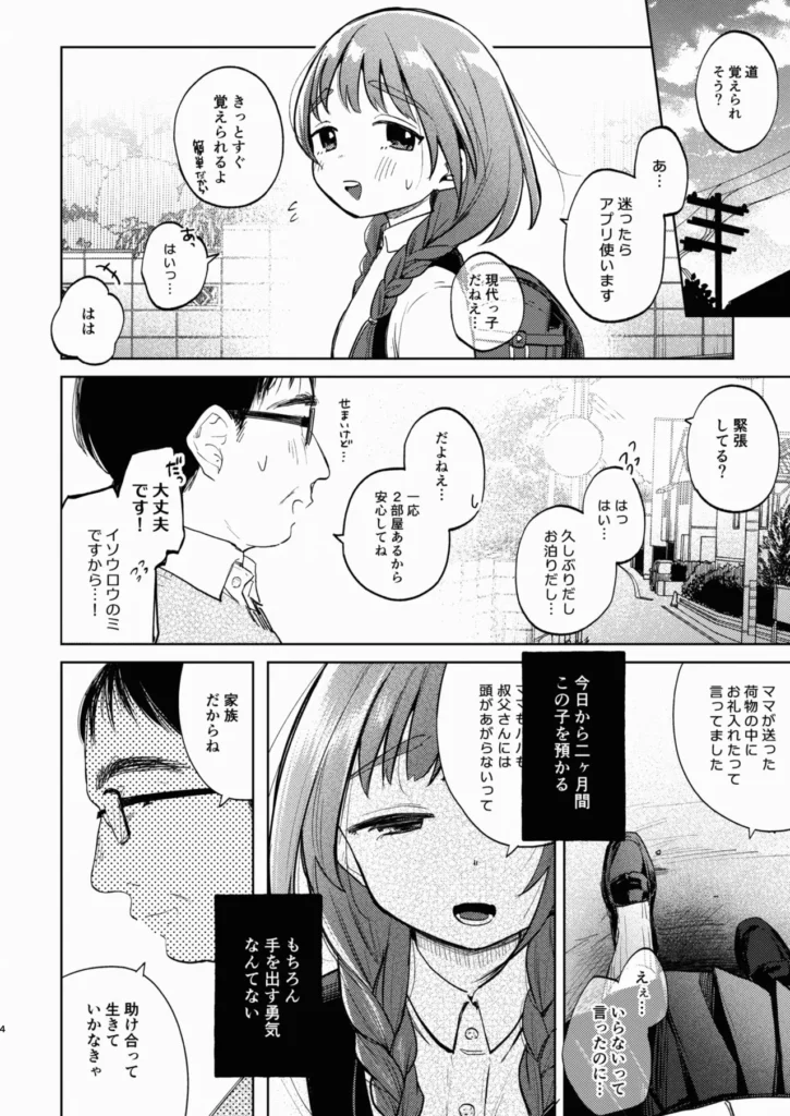 叔父さんとゆめの催眠性活 数年ぶりに会った姪は、すっかり僕の【対象】年齢だった。 ずっと少女(おんな)をめちゃくちゃにしたいと思って生きてきた。 こんなチャンス、逃すわけには……… 叔父さんとゆめの催○性活 【ゆめちゃん】 私立の●学校に通う●1才。 優しくていい子。 発育がよく、最近はスポブラを卒業したいとひそかに考えている。 両親は多忙で家を空けがちの為、 家では寂しい思いをしている。 叔父さんとゆめの催○性活 【叔父さん】 ゆめちゃんの父の兄。 ゆめちゃんの通う●学校から歩いて10分のアパートに住んでいる。 出来の良い弟と弟嫁にはコンプレックスを感じている…。 普段は大人しく会社ではイエスマンの為、ストレスはたまっている様子。 叔父さんとゆめの催眠性活 4 38